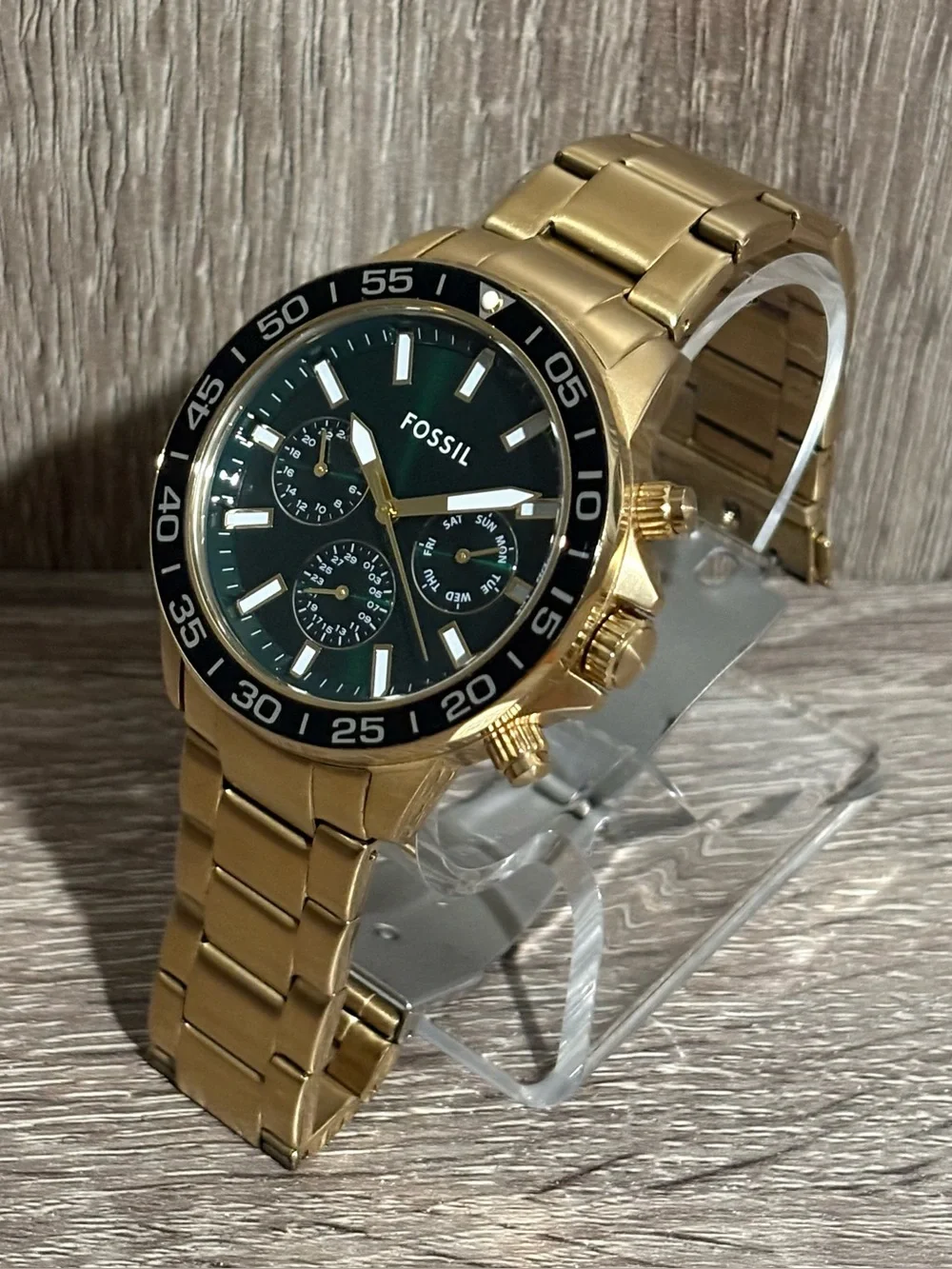 Green Fossil Bannon Chronograph Stainless Steel Men’s Watch With New Battery